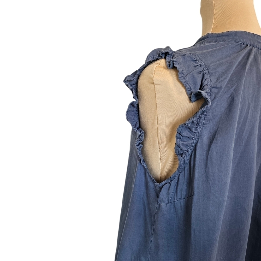 cloth & stone Blue Ruffle Sleeve Button Front Blouse - Picture 4 of 8